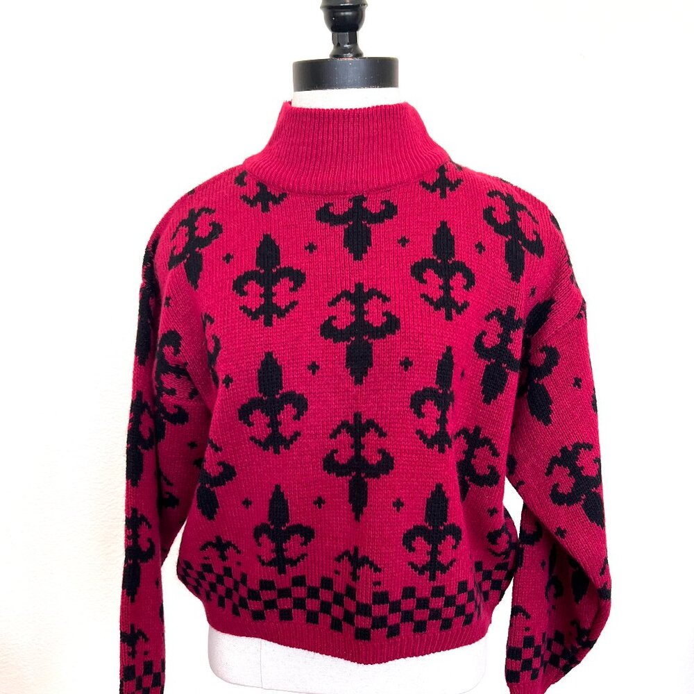 90's Pullover Sweater - Fleur-De-Lis Pattern - Ja… - image 1